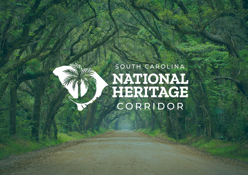 South Carolina National Heritage Corridor logo set on a photo of South Carolina's iconic oak trees.
